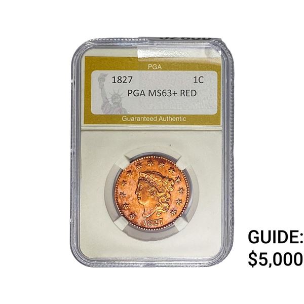 1827 Coronet Head Large Cent PGA MS63+ RED