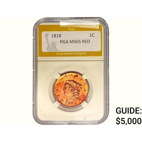 1818 Coronet Head Large Cent PGA MS65 RED