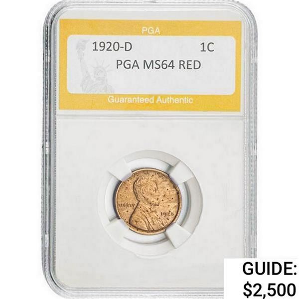 1920-D Wheat Cent PGA MS64 Red