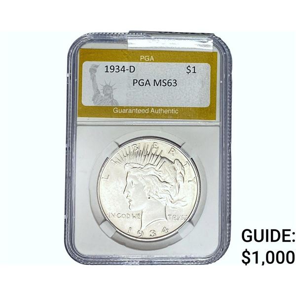 1934-D Silver Peace Dollar PGA MS63