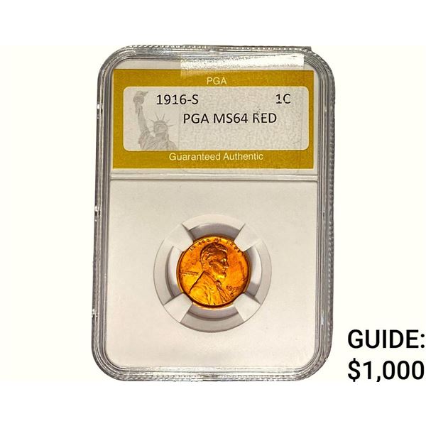 1916-S Wheat Cent PGA MS64 RED