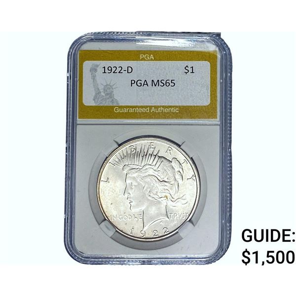 1922-D Silver Peace Dollar PGA MS65