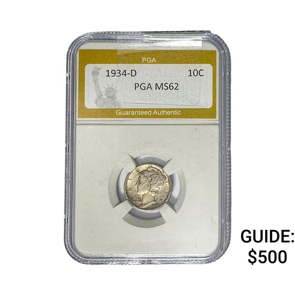 1934-D Mercury Silver Dime PGA MS62