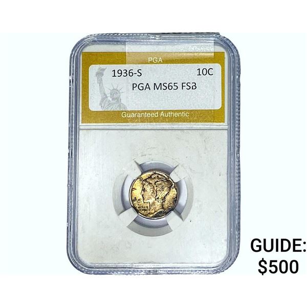 1936-S Mercury Silver Dime PGA MS65 FSB