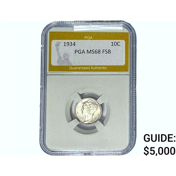 1934 Mercury Silver Dime PGA MS68 FSB