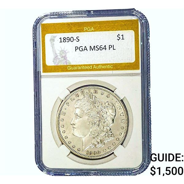 1890-S Morgan Silver Dollar PGA MS64 PL