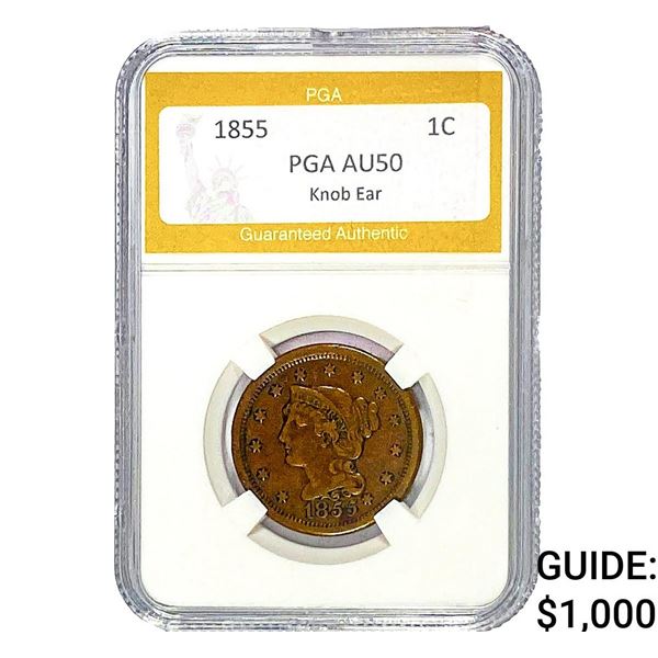 1855 Braided Hair Large Cent PGA AU50