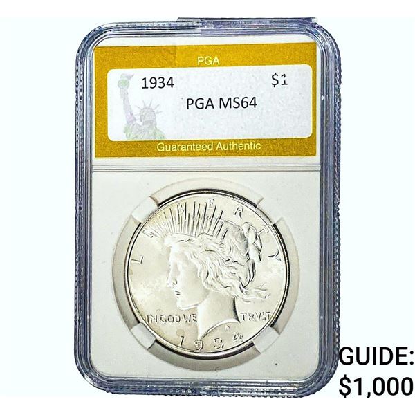 1934 Silver Peace Dollar PGA MS64