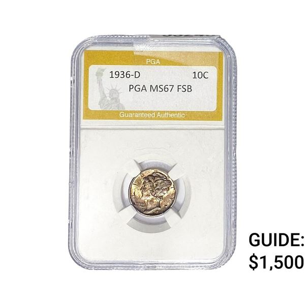 1936-D Mercury Silver Dime PGA MS67 FSB