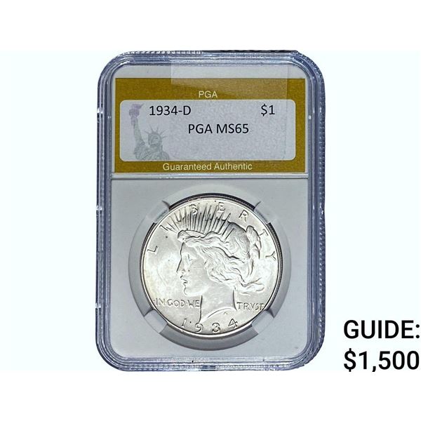 1934-D Silver Peace Dollar PGA MS65