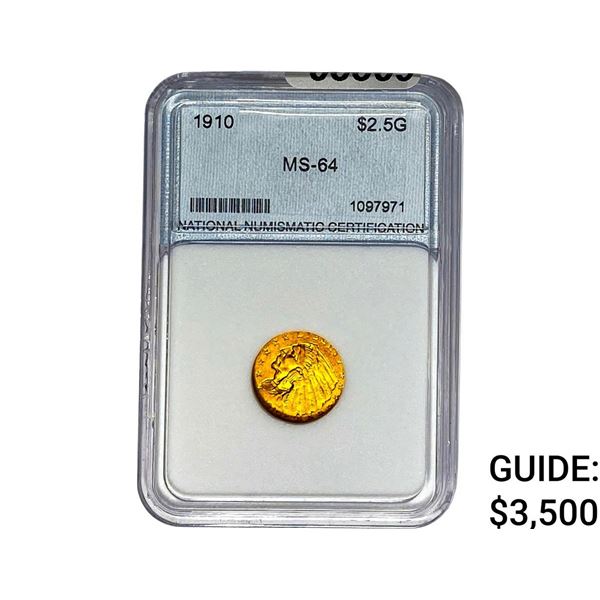 1910 $2.50 Gold Quarter Eagle NNC MS64