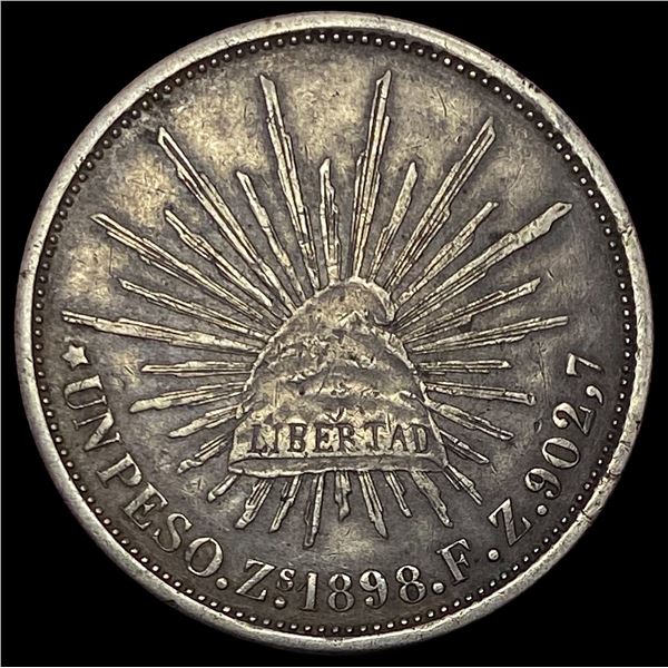 1898Zs FZ Mexico Silver Peso CLOSELY UNCIRCULATED
