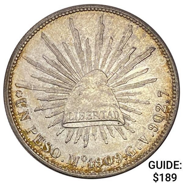 1909Mo GV Mexico Silver Peso CHOICE AU