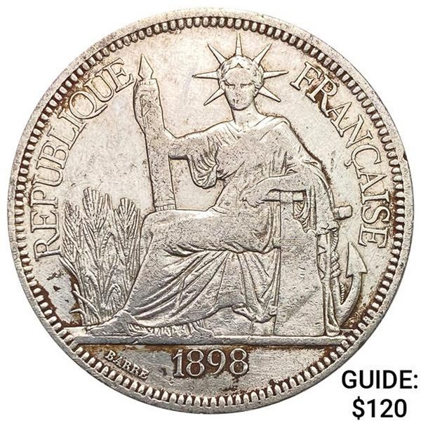 1898A French Indochina 1 Piastre NEARLY UNCIRCULATED