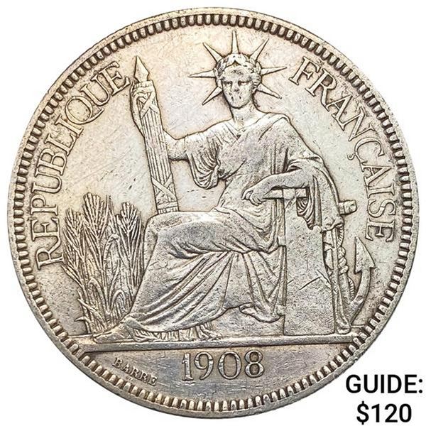 1908A French Indochina 1 Piastre CLOSELY UNCIRCULATED