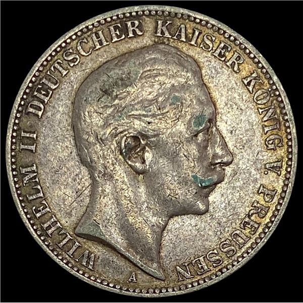 1909-A Germny Silver 3 ReichsMark NEARLY UNCIRCULATED