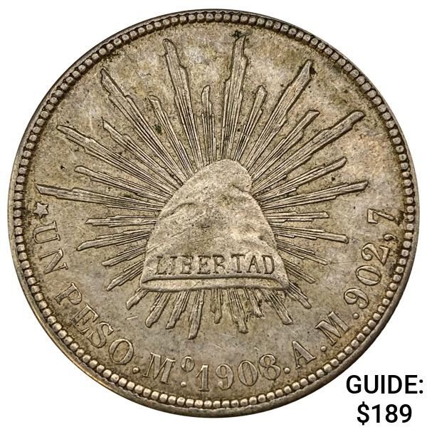 1908Mo AM Mexico Silver Peso CHOICE AU