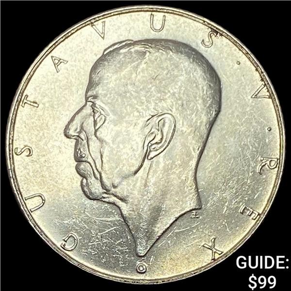 1938 New Sweden Settlement Silver 2 Kronor UNCIRCULATED