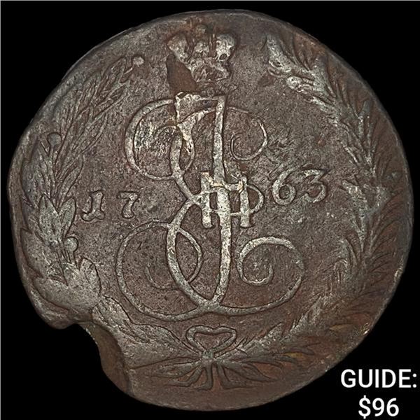 1763 Russia Copper 5 Kopeks NEARLY UNCIRCULATED