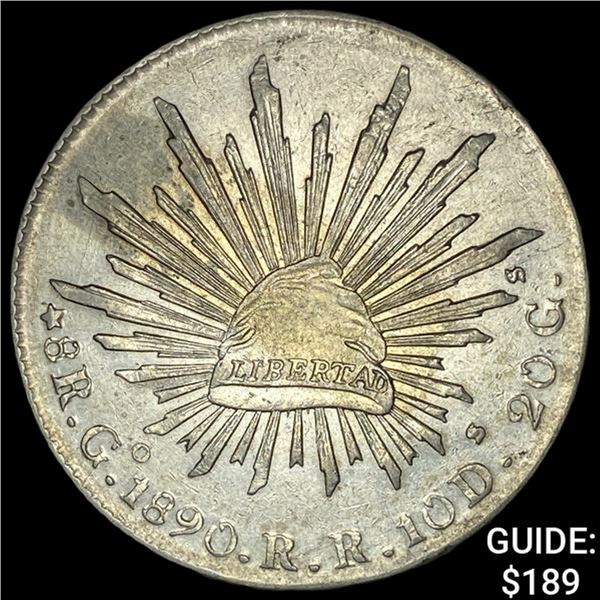 1890Go RR Mexico Silver 8 Reales Cap & Ray CHOICE AU