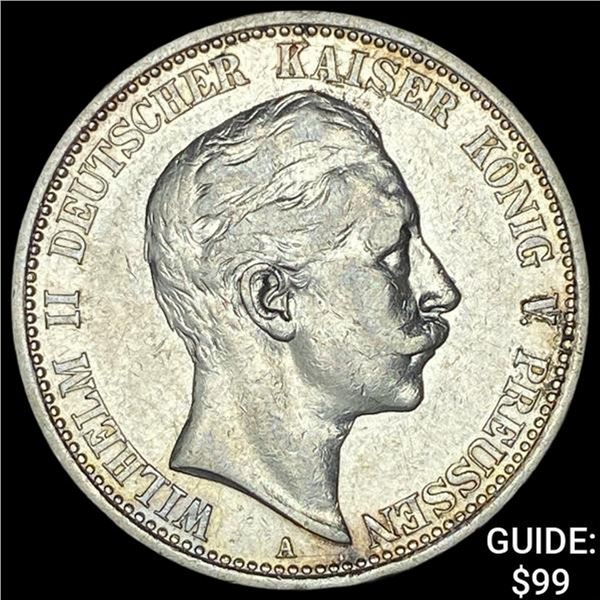 1907-A Prussia Silver 2 Reichsmark CHOICE AU