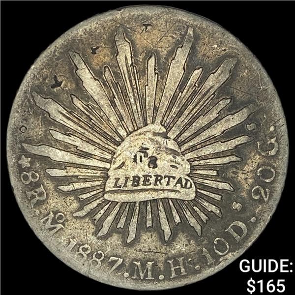 1889Mo MH Mexioc Silver 8 Reales Cap & Ray NEARLY UNCIRCULATED