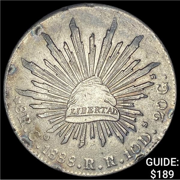 1888Go RR Mexico Silver 8 Reales Cap & Ray CLOSELY UNCIRCULATED