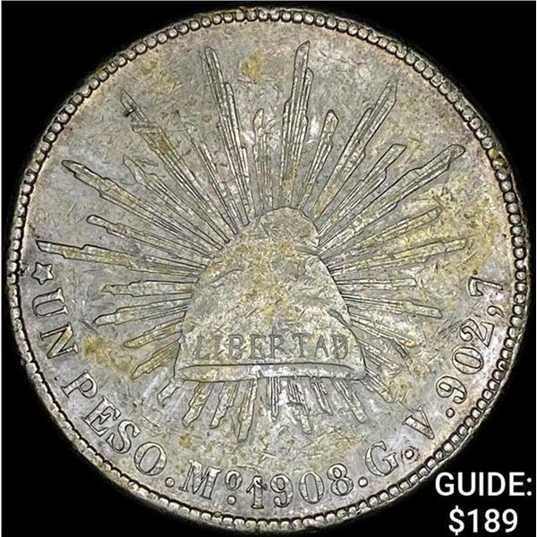 1903Mo GV Mexico Silver Peso Cap & Ray NEARLY UNCIRCULATED