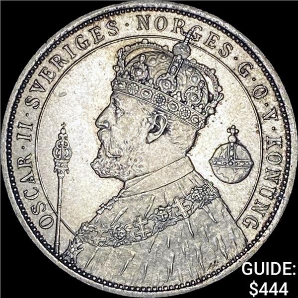 1897 Sweden Silver 2 Kronor UNCIRCULATED