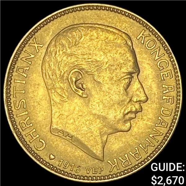 1916 Denmark Gold 20 Kroner .2593oz CHOICE AU