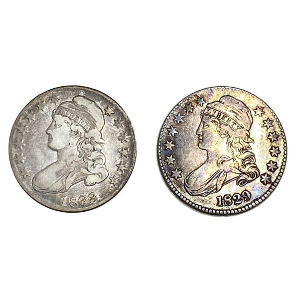 1829,1833 Capped Bust Half Dollar Lot [2 Coins] VF
