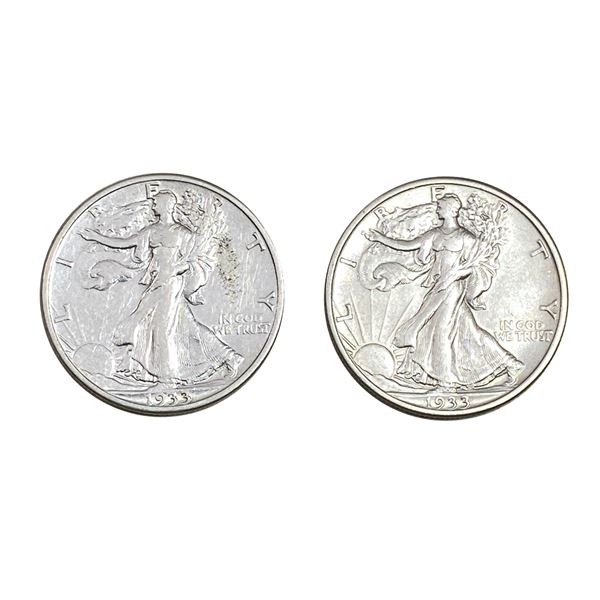 [2] 1933-S Walking Liberty Half Dollars [2 Coins] XF