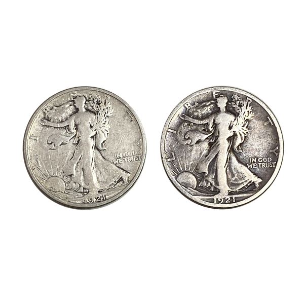 [2] 1921-S Walking Liberty Half Dollars [2 Coins] Fine