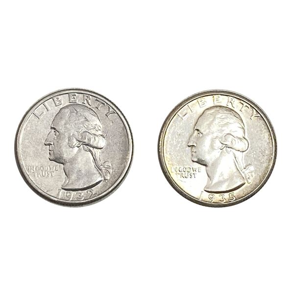 1932-S, 1935-S Key Date Washington Quarter[2Coins] AU