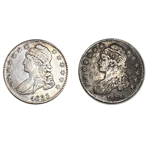 1833-1834 Capped Bust Half Dollar Lot [2 Coins] VF