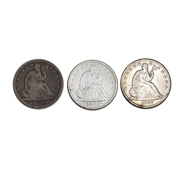 1853-1874 BetterDate Seated Lib Half Dollar[3 Coins] HIGH GRADE