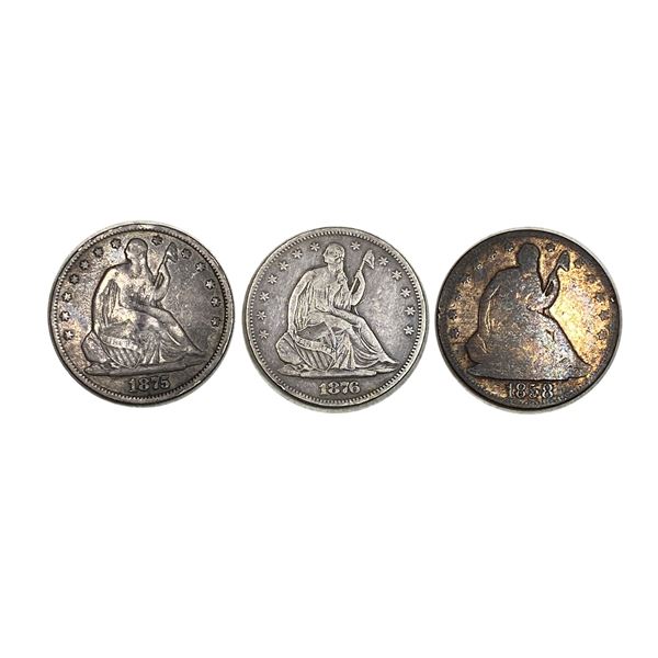 1858-1876 Seated Liberty Half Dollar Lot [3 Coins] Fine