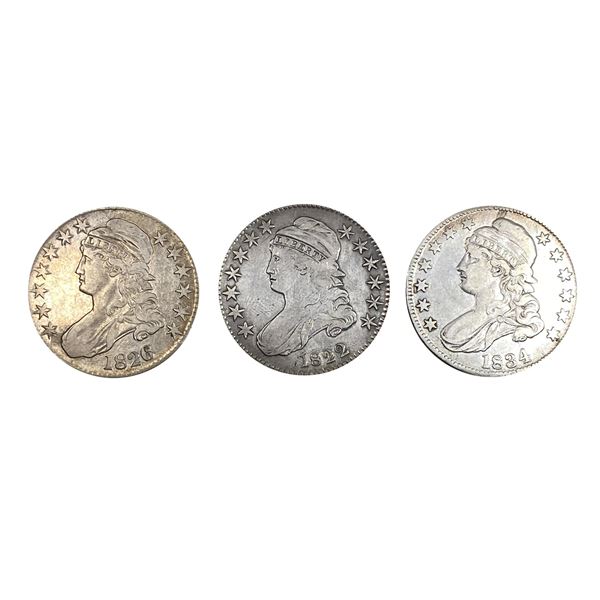 1822-1834 Capped Bust Half Dollar Lot [3 Coins] VF