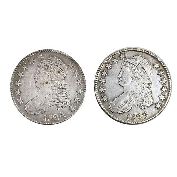 1823-1824 Capped Bust Half Dollar Lot [2 Coins] VF