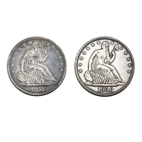 1857-1858 Seated Liberty Half Dollar Lot [2 Coins] AU