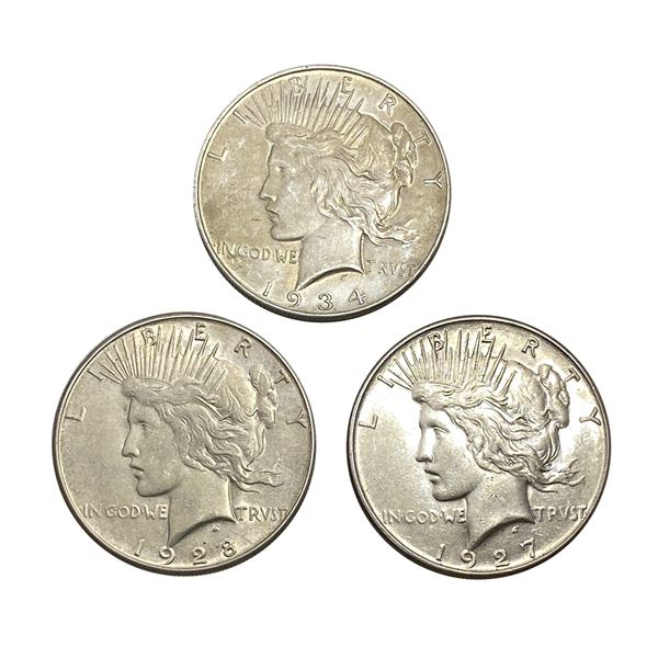 1927-1934 BtrDate Silver Peace Dollar[3Coins] AU+