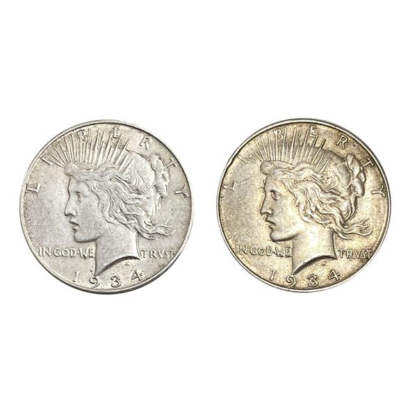 1934-D, 1934-S Silver Peace Dollar[2Coins] AU
