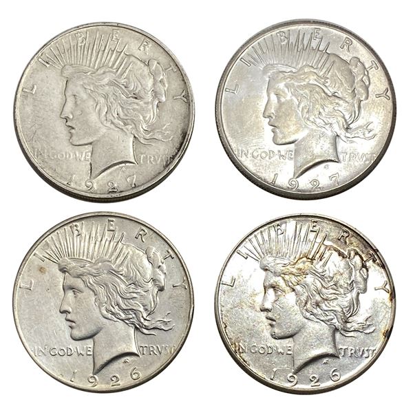 1926-1927 BtrDate Silver Peace Dollar [4Coins] AU+