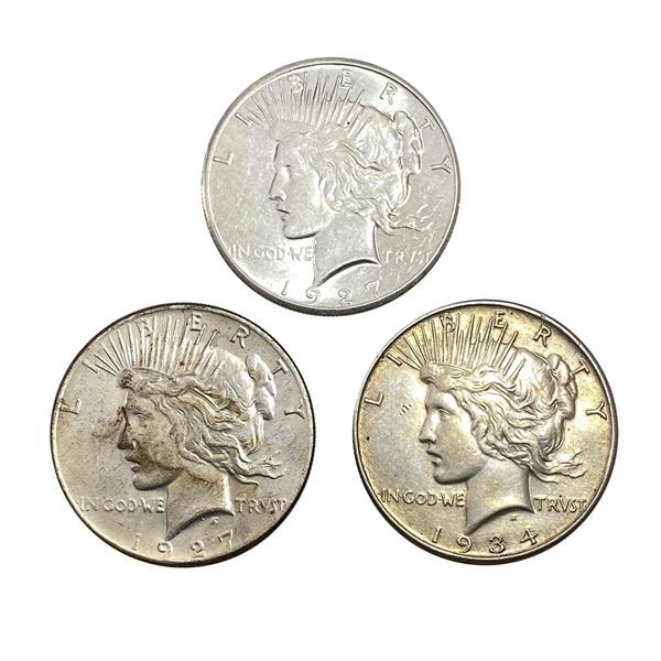 1927-1934 BtrDate Silver Peace Dollar [3Coins] AU+