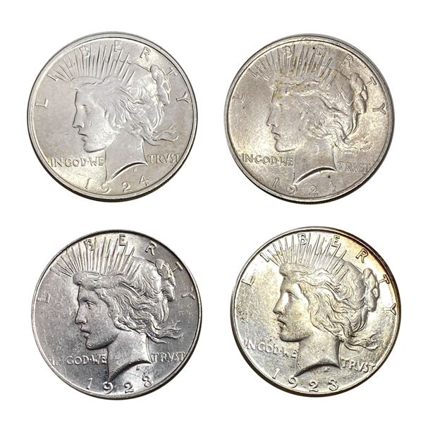 1923-1924 SIlver Peace Dollar Lot [4 Coins] Ch BU