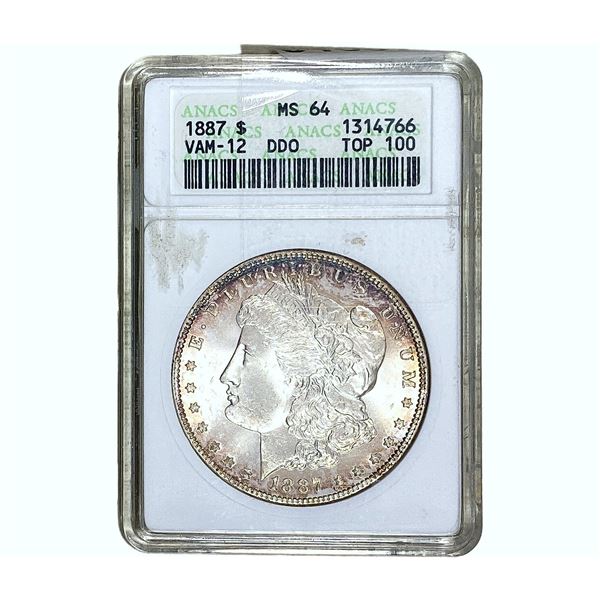 1887 VAM-12 DDO Morgan Silver Dollar ANACS MS64
