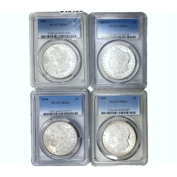 1881-1888 GEM BU Morgan Silver Dollar[4Coins] PCGS MS64