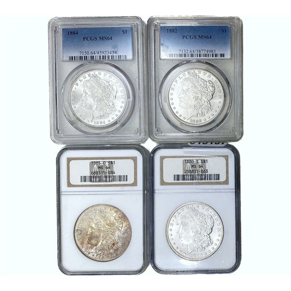 1880-1885 GEM BU Morgan Silver Dollar[4Coins] PCGS/NGC MS64