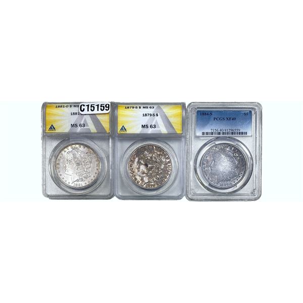 1879-1884 BetterDate Morgan Silver Dollar [3Coins] ANACS/PCGS XF/MS40/63