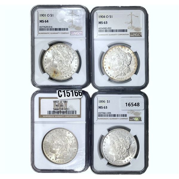 1896-1904 GEM BU Morgan Silver Dollar[4 Coins] NGC MS63/64